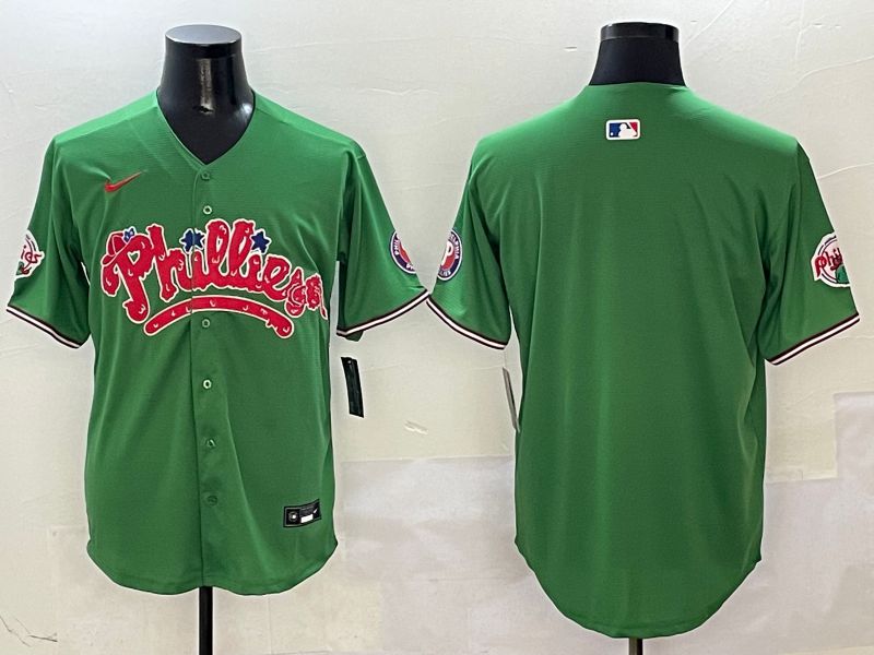 Men Philadelphia Phillies Blank Green Four generations joint name 2025 Nike MLB Jersey style 1
